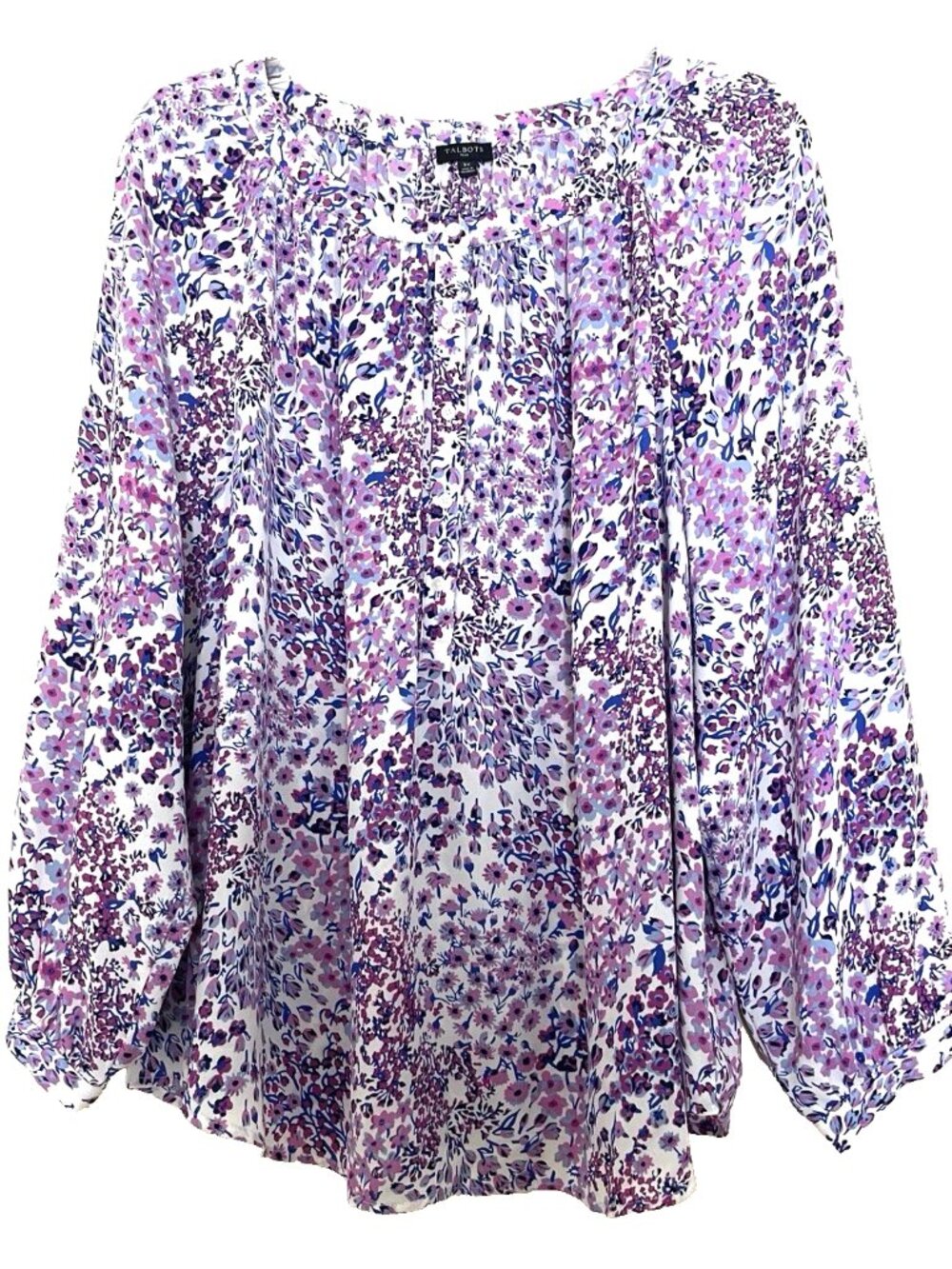 Talbots Floral Garden Blouse Top Women's 3X Crepe Band Collar Long Sleeve NWT